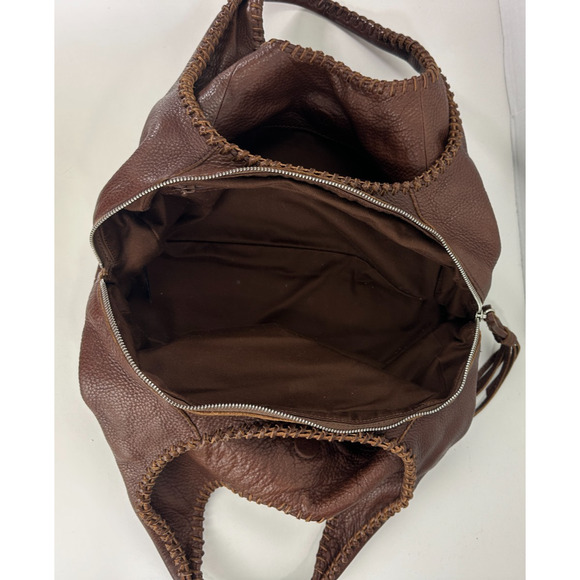 Banana Republic Brown Pebbled Genuine Leather Slouch Hobo Whipstitch Zip Bag - Picture 5 of 16